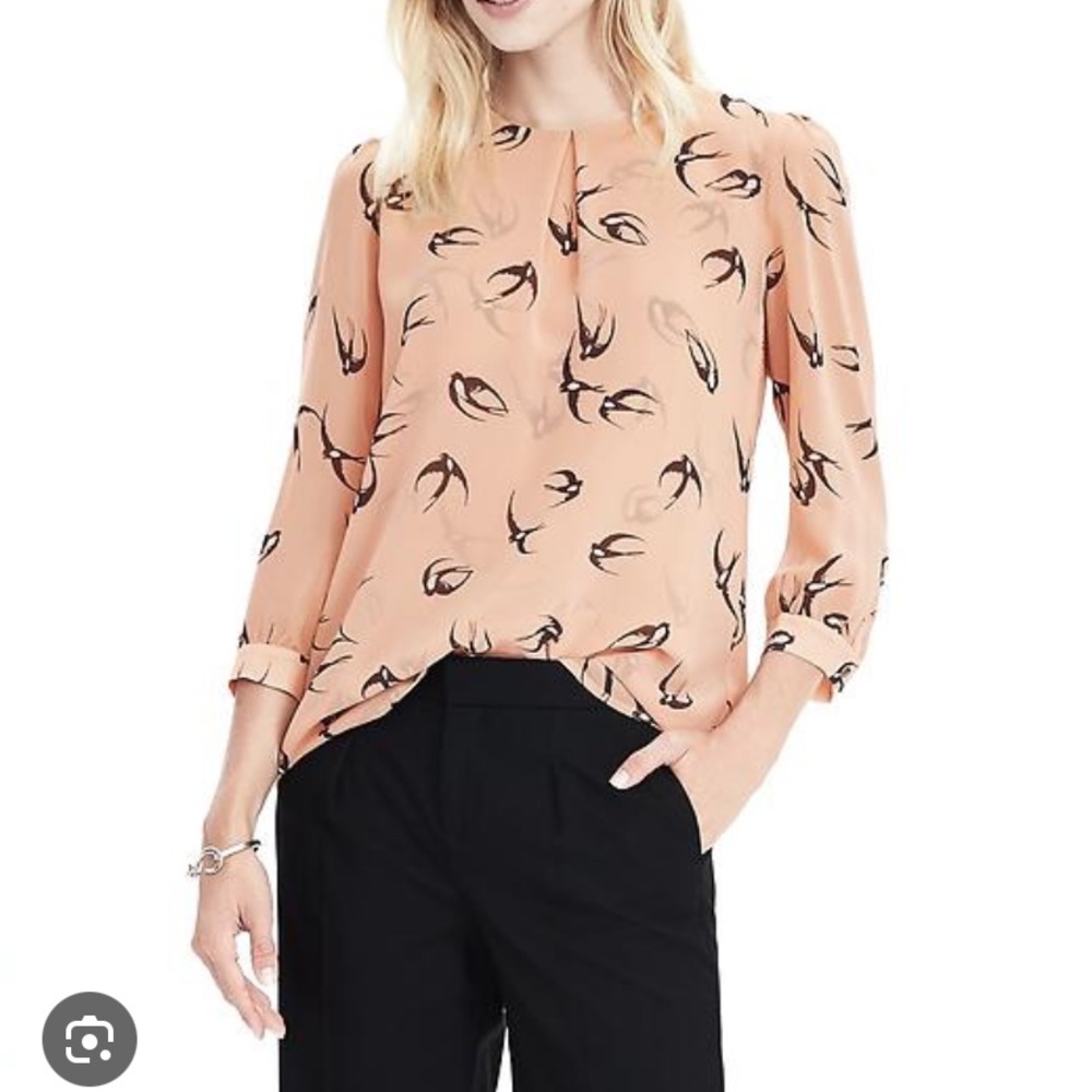 Banana Republic Sallow Bird Print Shirt in Blush Pink, XL